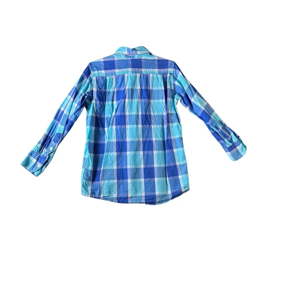 The Childrens Place Blue Plaid‎ Button Down Shirt Long Sleeve Size XS 4 Cotton